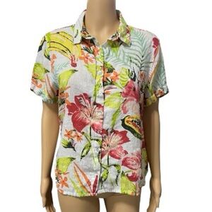 C&C California Linen Shirt with Floral & Fruit  Design Size M